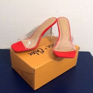 Heart Lucite Clear Heel Sandal (Women) Size 7.5 M Red